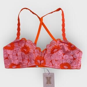 Savage Fenty Poppies Lace Bralette XL Pink Orange Wireless Pearl Festival Top